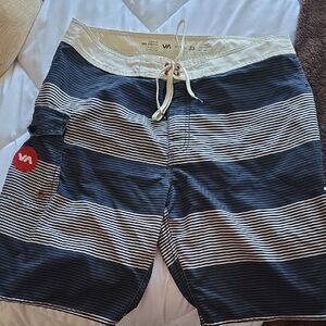 RVCA Navy and White Striped Board Shorts